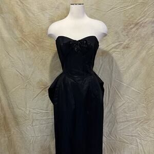 Vintage 80s Jessica McClintock Gunne Sax Black Strapless Formal Gown